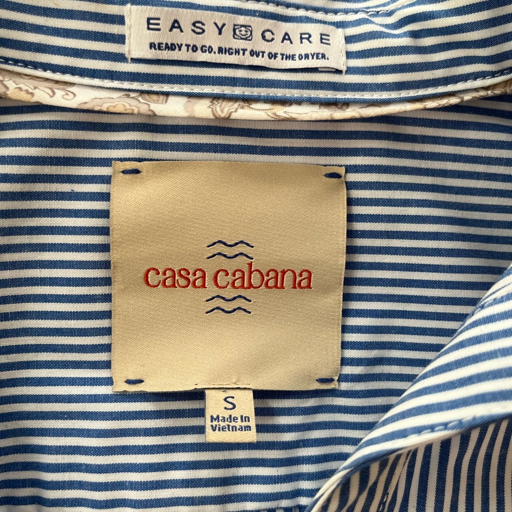 Women’s Casa Cabana blue white pinstripe sleeve collar button shirt. Size small - Picture 7 of 12